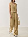 Linen Blend V-Neck Button Front Vest