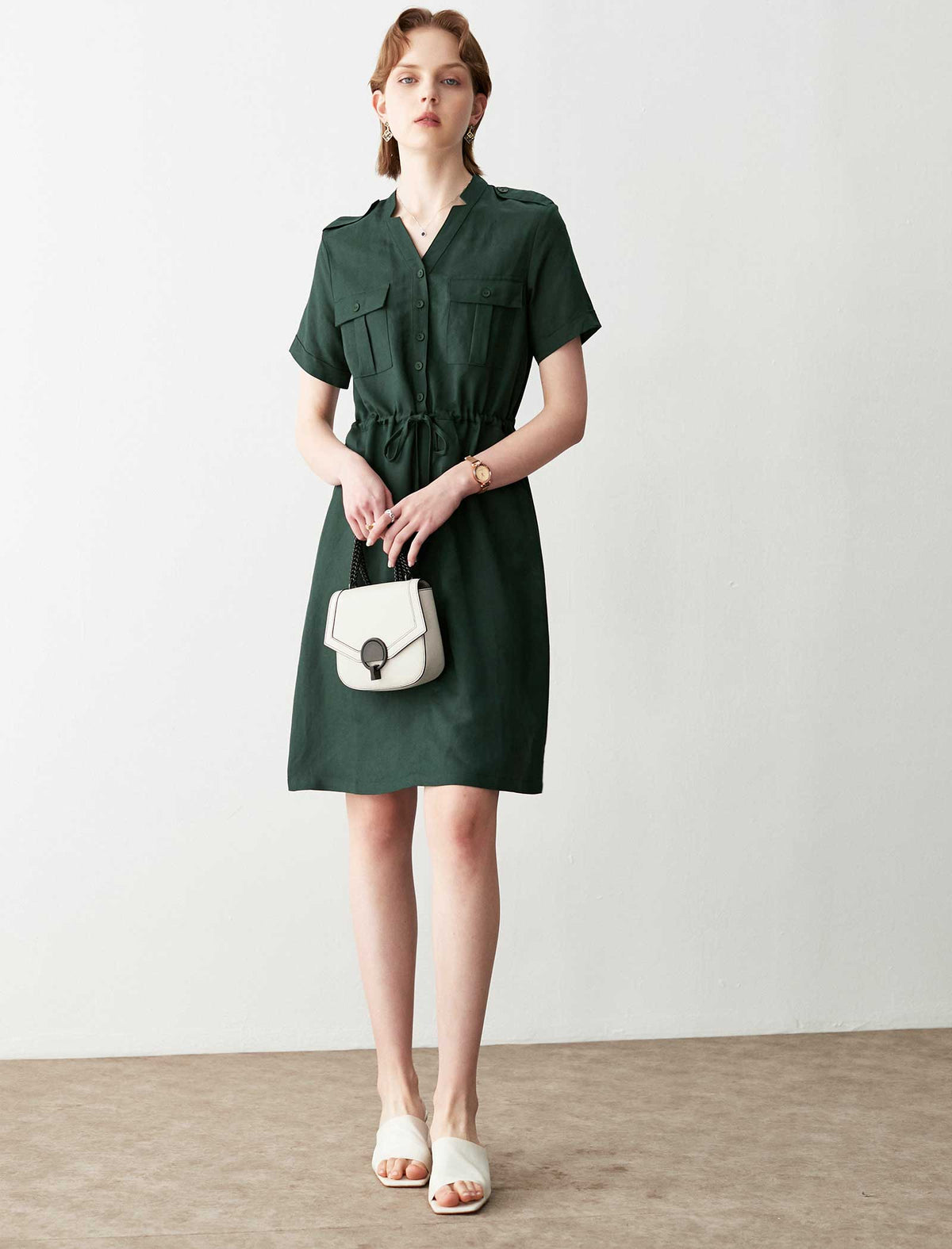Utility Drawstring Waist Shirt Dress