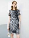 Plaid Lace Straight Short Sleeve Dress