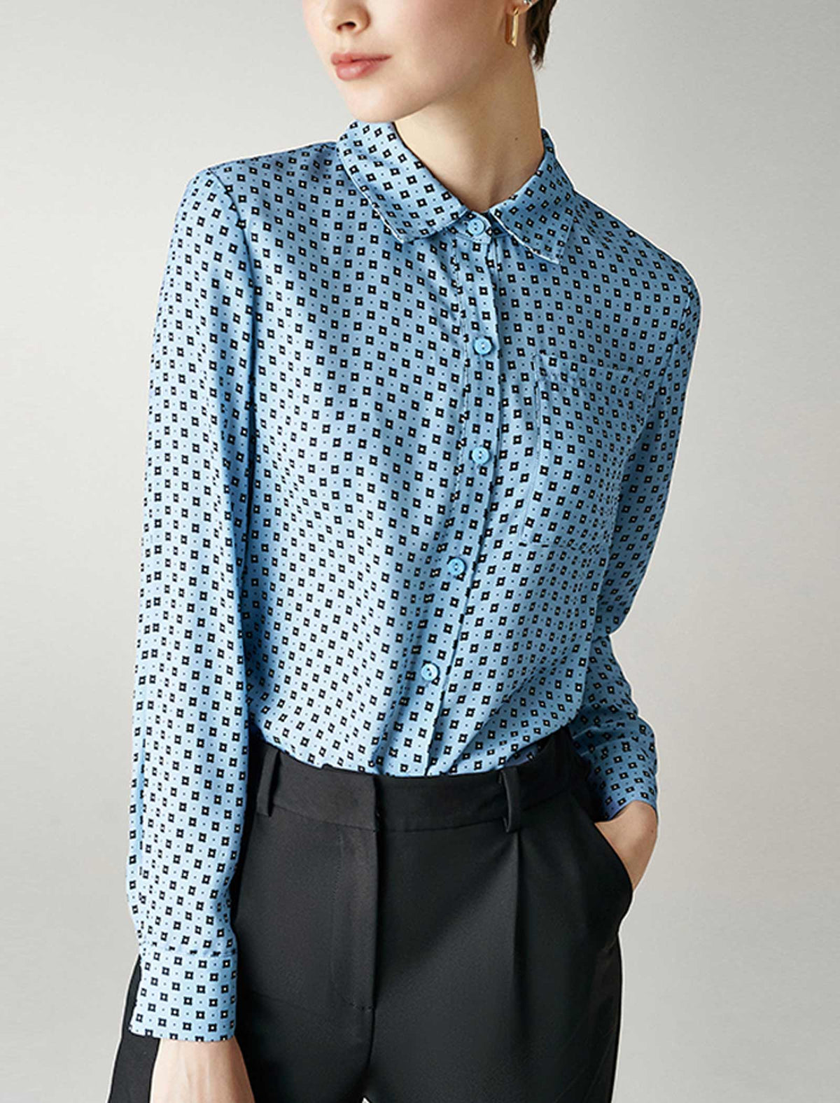 Geometric Print Button Down Blouse