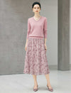 Dusty Pink Lace Pleated Midi Skirt