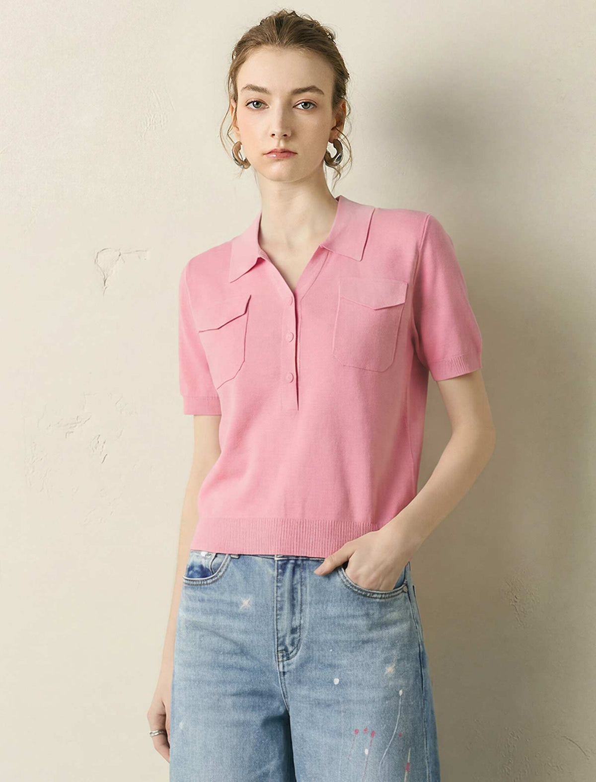 Polo Short‑Sleeve Knit Top