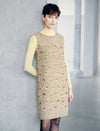 Sequin Textured Beaded Neck Sleeveless Shift Dress