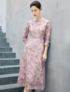 Dusty Pink Beaded Lace Midi Dress