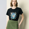 Sequin Floral Embroidered T-Shirt - Black