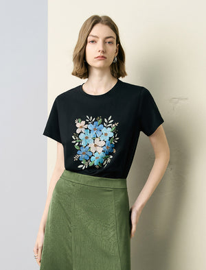 Sequin Floral Embroidered T-Shirt