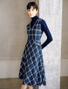 Plaid V Neck Sleeveless A Line Midi Dress