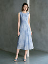 Front Pleat Sleeveless Midi Dress
