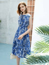Elegant Floral Mulberry Silk Sleeveless Dress