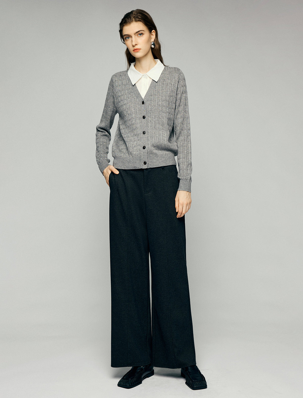High-Waist Pocket Charm Wide-Leg Pants