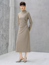 Solid Mock Neck Long Sleeve Midi Dress