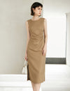 Side Ruched Sleeveless Midi Dress