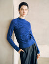 Wool Blend Ruched Front Mock Neck Long Sleeve Knit Top