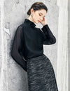 Stand Collar Sheer Long Sleeve Blouse with Frog Buttons