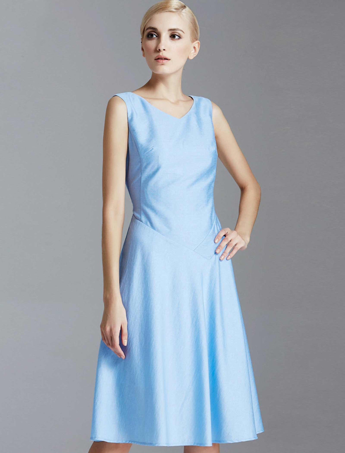 Soft Blue Sleeveless Midi Dress