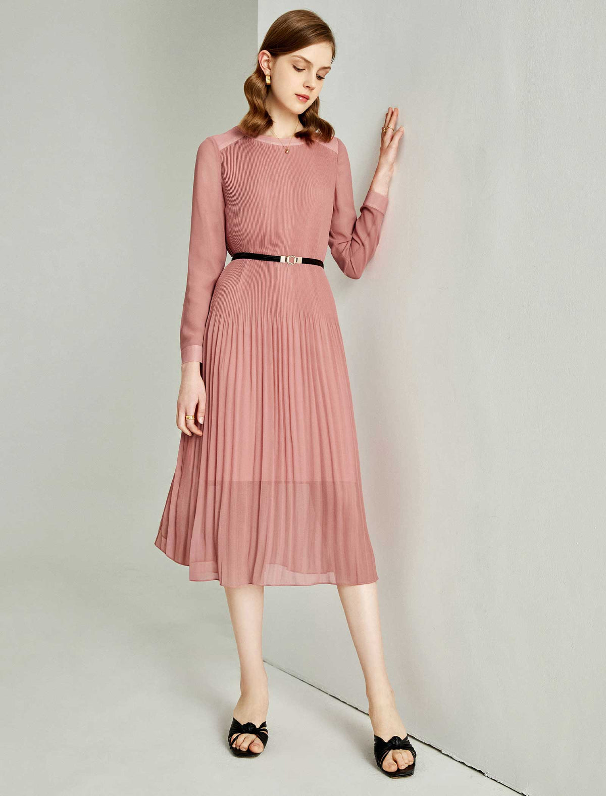 Brandy Rose Pleated Midi Dress