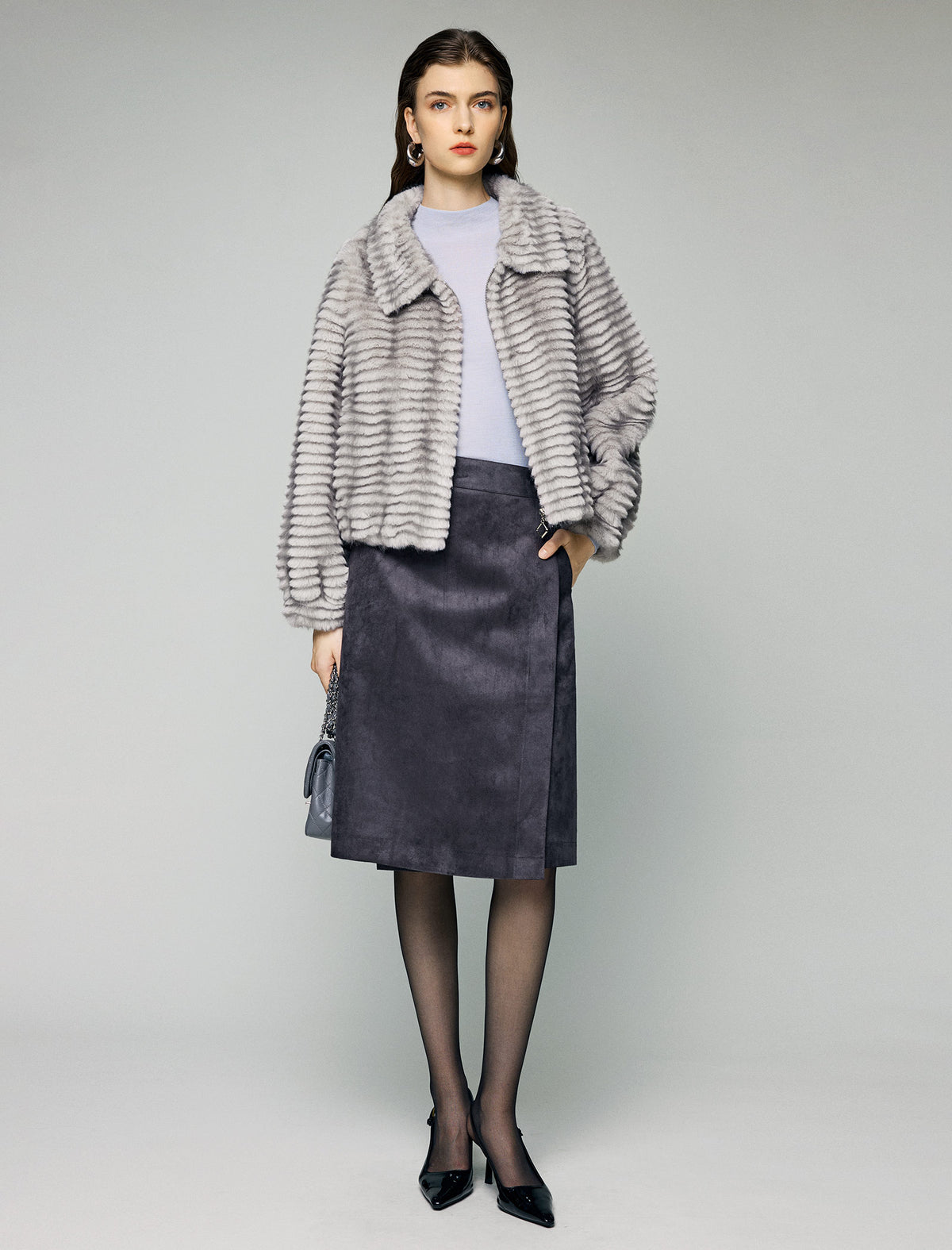 Striped Collared Zip-Front Cropped Jacket