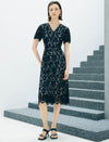 Black Floral Lace V-Neck Short Sleeve Fit And Flare Midi Dress
