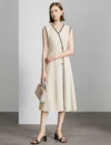 Contrast Trim Button-Front Midi Dress