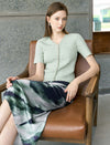 Pearl‑Button Ribbed Knit Short‑Sleeve Top