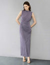 Classic Pleated Ruched Sleeveless Maxi Dress
