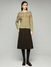Wool Blend Fair Isle Cable-Knit Crewneck Button-Front Cardigan