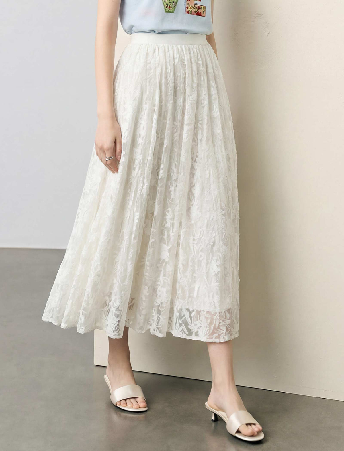 Sequin Floral Lace Midi Skirt