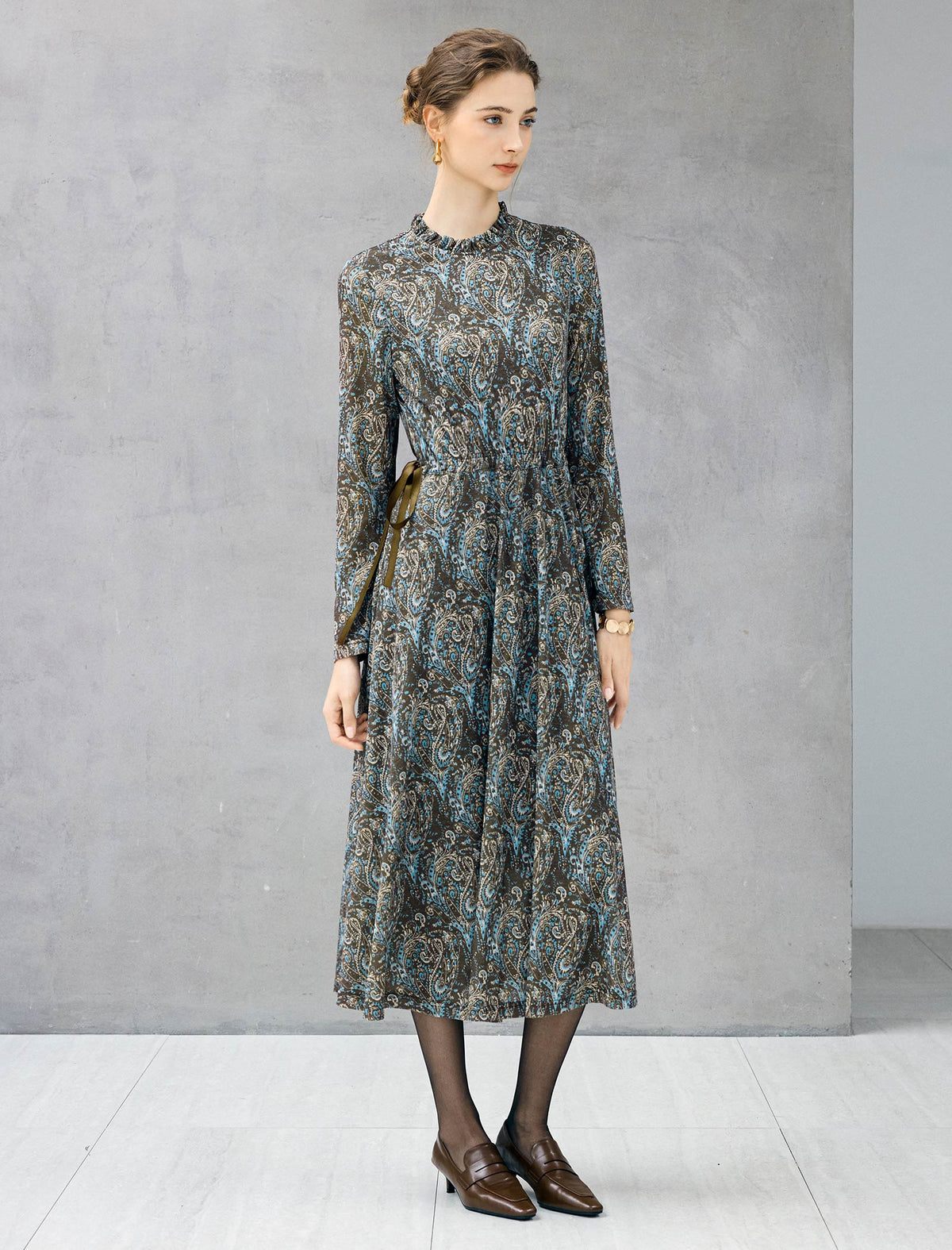 Paisley Turtleneck Long Sleeve Dress