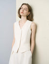 Clean Tailored Cream White V-Neck Button Front Vest