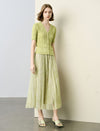 Light Green Tulle Pleated Midi Skirt