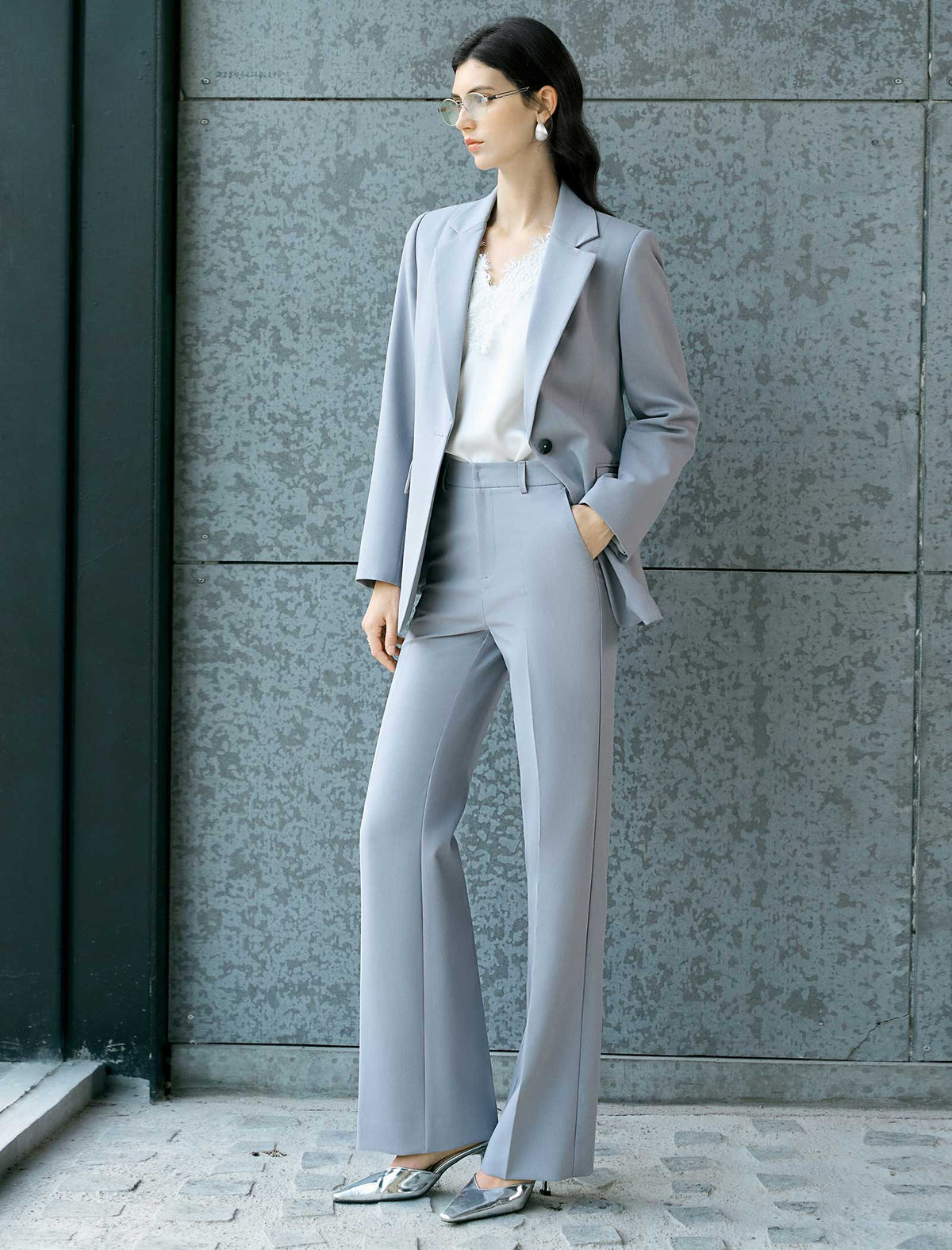 High-Rise Wide Flare Dress Pants
