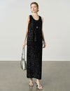 High-Waisted Sequin Column Midi Skirt