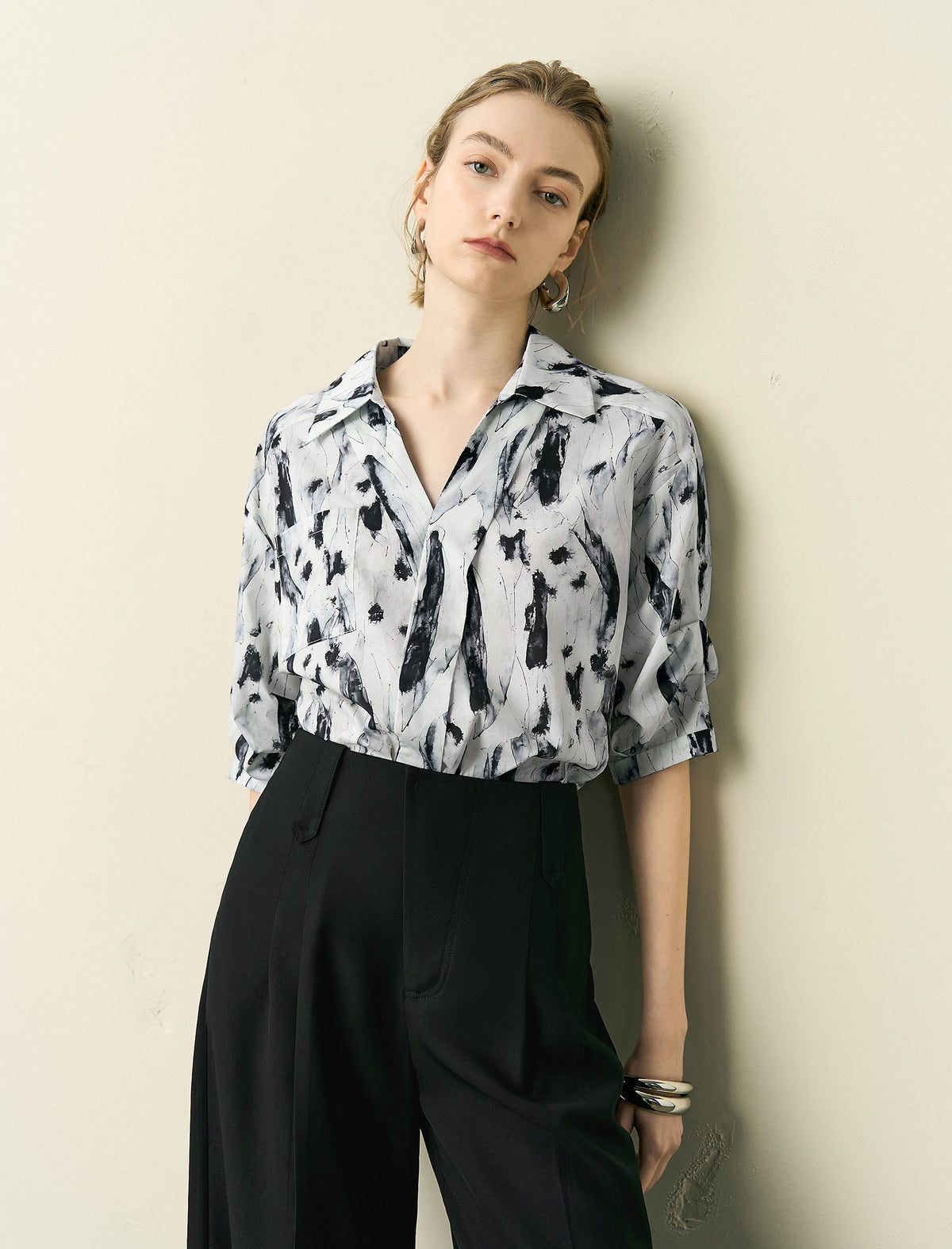 Cotton Watercolor Abstract Print Shirt