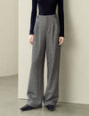 Herringbone Wool-Blend Wide-Leg Pants