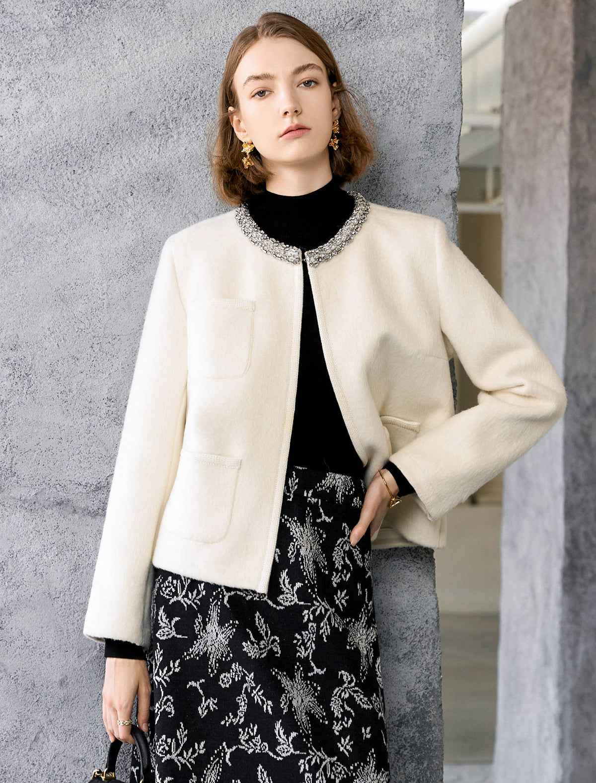 White Embellished Collar Jacket