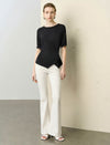 Boat Neck Ruched Sleeve Asymmetrical Top