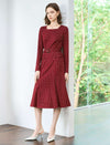 Square Neck Belted Plaid Midi Dress