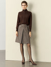 Brown Plaid Front Slit Midi Skirt