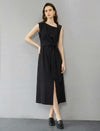 Deconstructed Silk Crepe Dress with Inset Waist