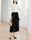 Leaf Print Tiered Pleated Midi Skirt