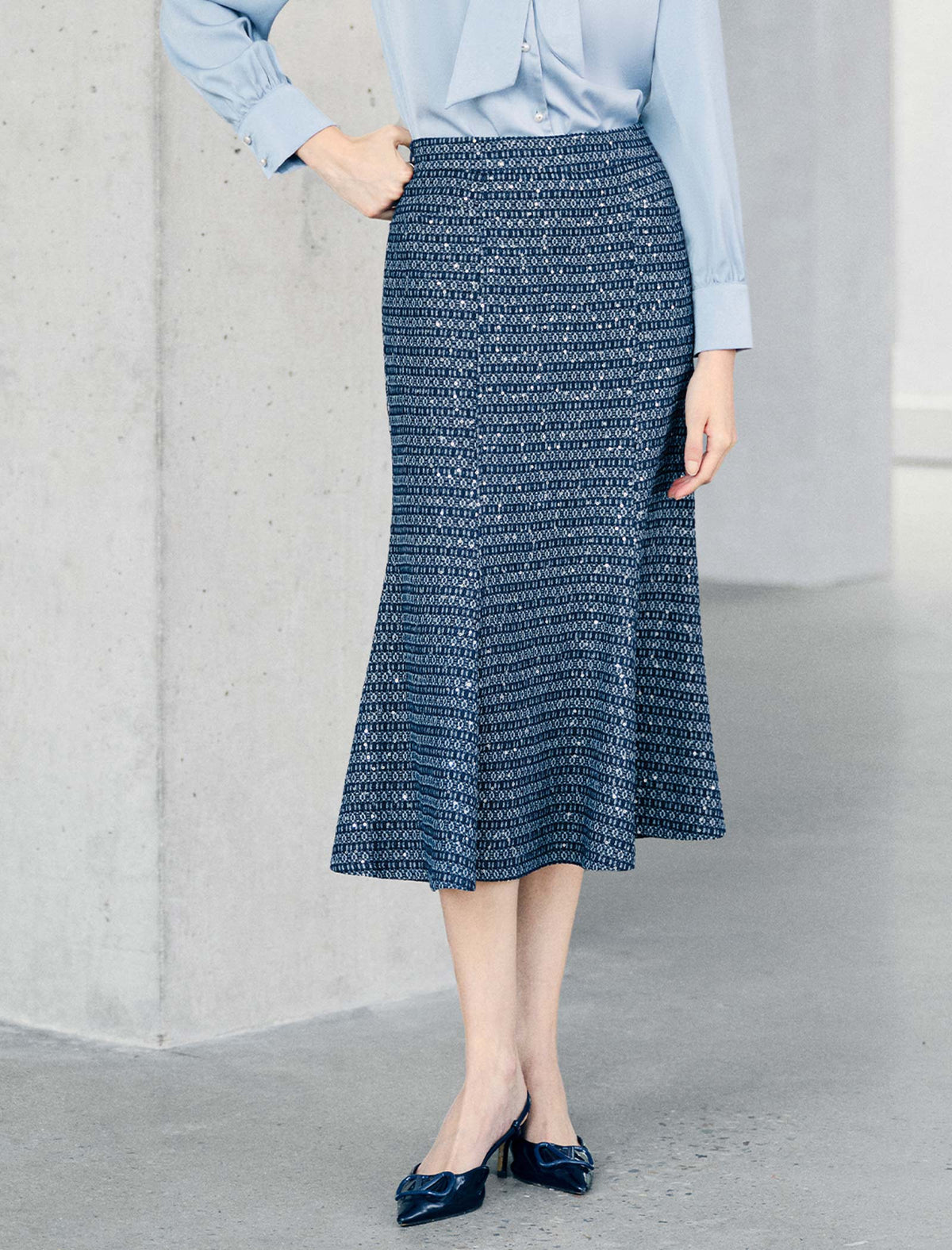 High Waist Textured Midi Mermaid Skirt