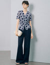 Blue Checked Ruched Front Top
