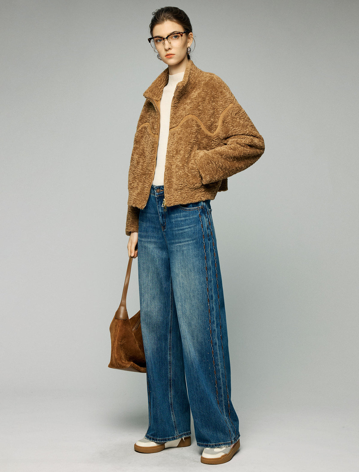 Stand-Collar Contrast-Panel Zip-Front Cropped Jacket