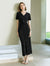 Shiny Black V-Neck Twist Detail Midi Dress