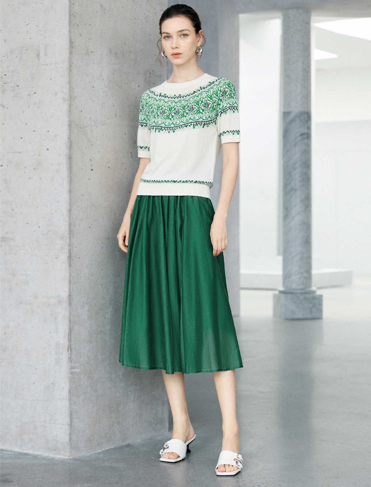 Fair Isle Pattern Short Sleeve Knit Top
