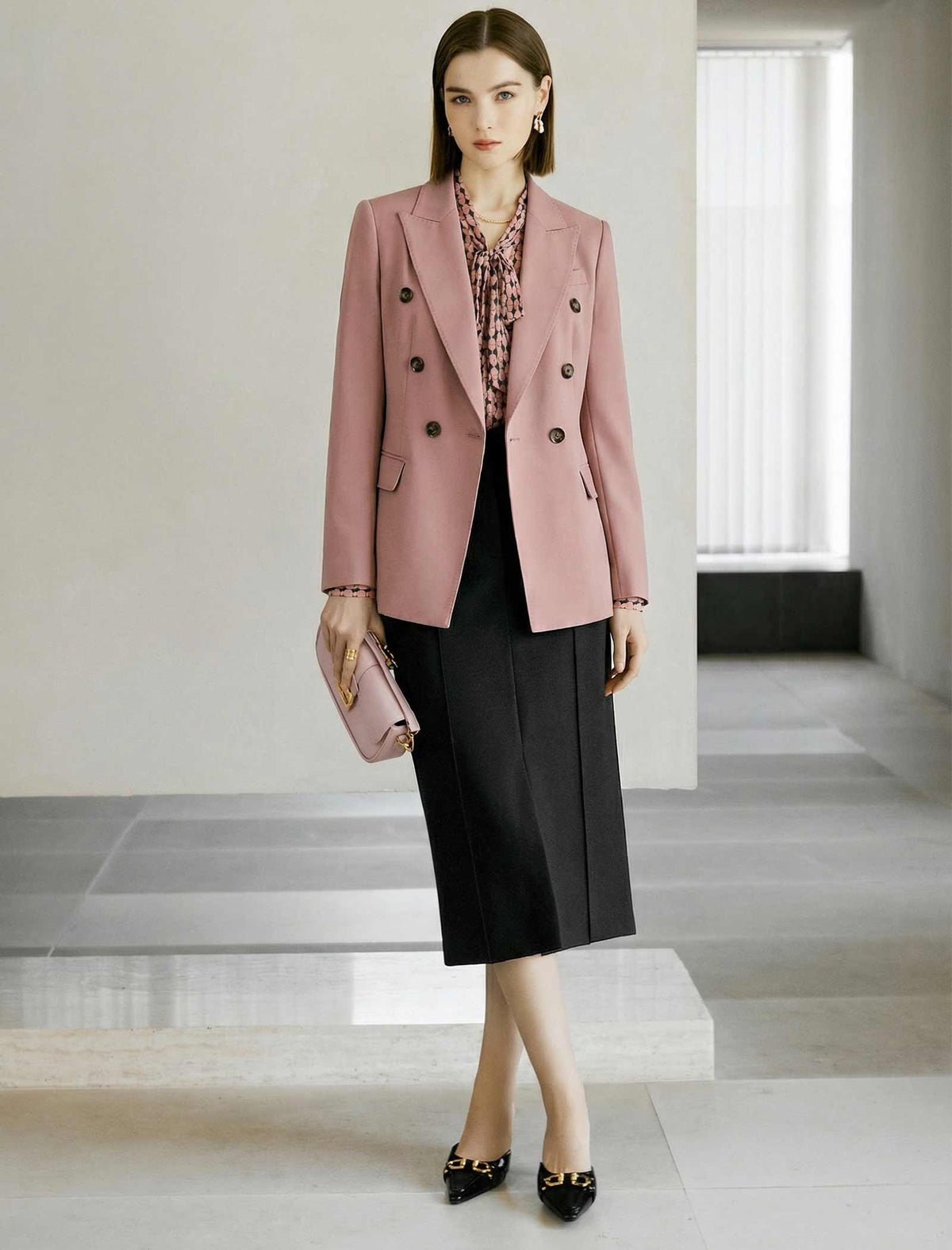 Blush Double-Breasted Blazer