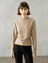 Ruched Slim Fit Mock Neck Long-Sleeve Knit Top