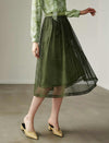 Olive Green Mesh Midi Skirt