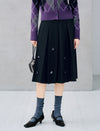 Pleated A-Line Floral Applique Midi Skirt