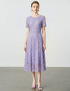 Lavender Sequin Lace Beaded Neck Short Sleeve Midi Dress